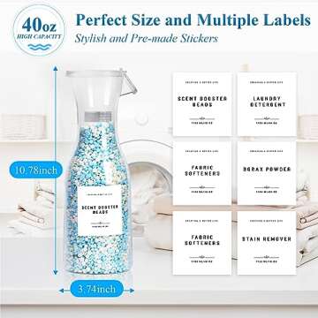 GIXSEGIE Laundry Detergent Dispenser Bottle 40oz with Waterproof Label for Laundry Detergent Soap Fabric Softener Bleach Scent Booster Beads, Sturdy PET Bottle for Laundry Room Decor 2 Pack White