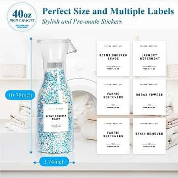 GIXSEGIE Laundry Detergent Dispenser Bottle 40oz with Waterproof Label for Laundry Detergent Soap Fabric Softener Bleach Scent Booster Beads, Sturdy PET Bottle for Laundry Room Decor 2 Pack White