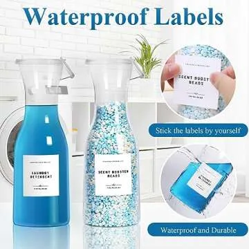 GIXSEGIE Laundry Detergent Dispenser Bottle 40oz with Waterproof Label for Laundry Detergent Soap Fabric Softener Bleach Scent Booster Beads, Sturdy PET Bottle for Laundry Room Decor 2 Pack White