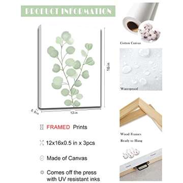 Botanical Eucalyptus Canvas FRAMED Wall Art,Boho Plant Wall Decor for Bedroom,Minimalist Prints for ...