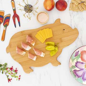 Totally Bamboo Pig Shaped Bamboo Wood Cutting Board and Charcuterie Board