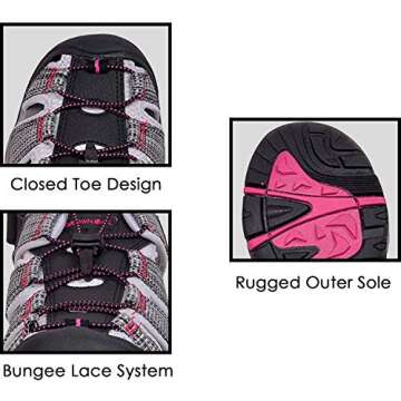 Brown Oak Women's Closed Toe Outdoor Hiking Water Shoes Sport Sandals (10 (M) US Women's, Black/Bright Rose)