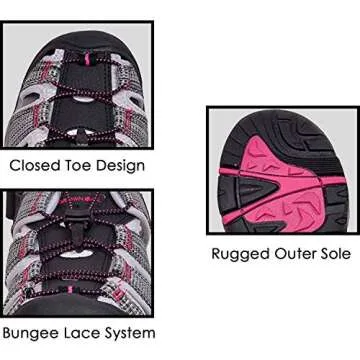 Brown Oak Women's Closed Toe Outdoor Hiking Water Shoes Sport Sandals (10 (M) US Women's, Black/Bright Rose)