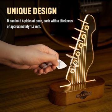 Shaevle Guitar Picks Holder - Illuminated Headstock Guitar Pick Storage Rack with 6 Picks - Perfect ...