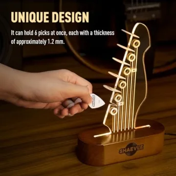Shaevle Guitar Picks Holder - Illuminated Headstock Guitar Pick Storage Rack with 6 Picks - Perfect ...