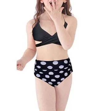WIWIQS Summer Mommy and Me Matching Swimsuit Set 2 Pieces Swimwear Bikini Set for Mother and Daughter BLK and DOT S