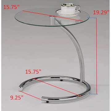 KB Designs Modern Accent Side End Table, Chrome Metal Base & Clear Glass Top