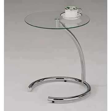KB Designs Modern Accent Side End Table, Chrome Metal Base & Clear Glass Top