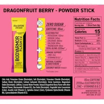 BODYARMOR Caffeine Flash I.V. Dragonfruit Berry flavored Electrolyte Mix, 0.28 oz Packets, 6 Pack