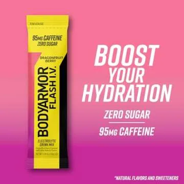 BODYARMOR Caffeine Flash I.V. Dragonfruit Berry flavored Electrolyte Mix, 0.28 oz Packets, 6 Pack