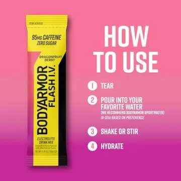 BODYARMOR Caffeine Flash I.V. Dragonfruit Berry flavored Electrolyte Mix, 0.28 oz Packets, 6 Pack