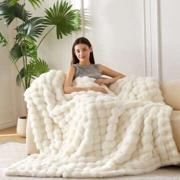 COOVA Faux Rabbit Fur & Flannel Throw Blanket 50x60 Inch - Luxury Fuzzy & Cozy Soft Blanket for All ...