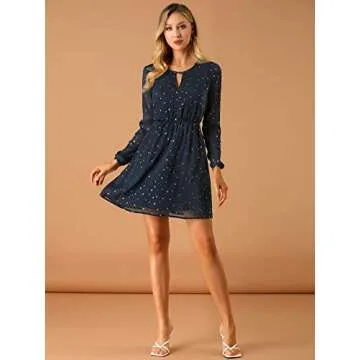 Allegra K Choker V Neck Gilding Star Party Dress