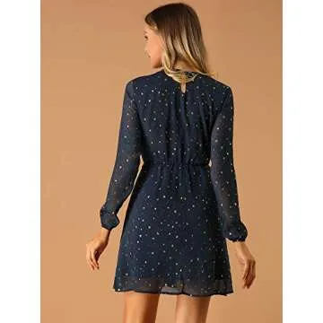 Allegra K Choker V Neck Gilding Star Party Dress