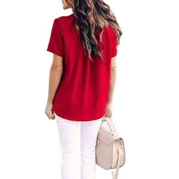 Allimy Women Summer Casual V Neck Chiffon Blouse Tops