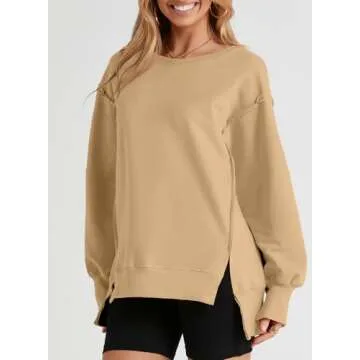 SHEWIN Womens Sweatshirt Casual Long Sleeve Loose Pullover Tops Lightweight Oversized Sweatshirts Trendy Spring Clothes for Women 2025 A Khaki Medium