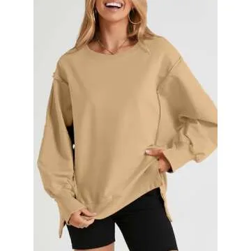 SHEWIN Womens Sweatshirt Casual Long Sleeve Loose Pullover Tops Lightweight Oversized Sweatshirts Trendy Spring Clothes for Women 2025 A Khaki Medium