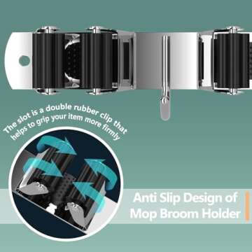 Broom Holder Wall Mount - 5 Racks & 4 Hooks for Easy Home Organization & Storage