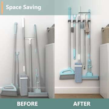 Broom Holder Wall Mount with Easy Installation and 5 Racks