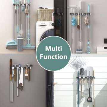 Broom Holder Wall Mount with Easy Installation and 5 Racks