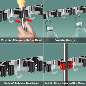 Broom Holder Wall Mount with Easy Installation and 5 Racks