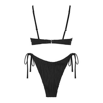 ZAFUL Women's Textured Underwire Bikini Set V Notch High Cut Swimwear Tie Side Ribbed Sexy Swimsuits