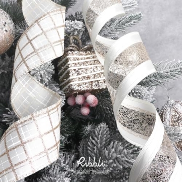 Ribbli Christmas Ribbon Glitter Wired for Crafts Gift Wrapping