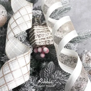 Ribbli Christmas Ribbon Glitter Wired for Crafts Gift Wrapping
