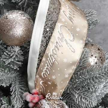 Ribbli Christmas Ribbon Glitter Wired for Crafts Gift Wrapping