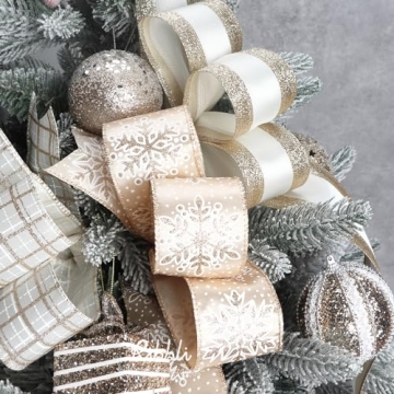 Ribbli Christmas Ribbon Glitter Wired for Crafts Gift Wrapping