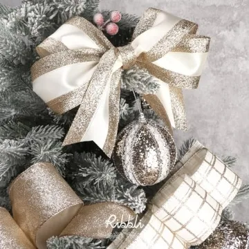 Ribbli Christmas Ribbon Glitter Wired for Crafts Gift Wrapping