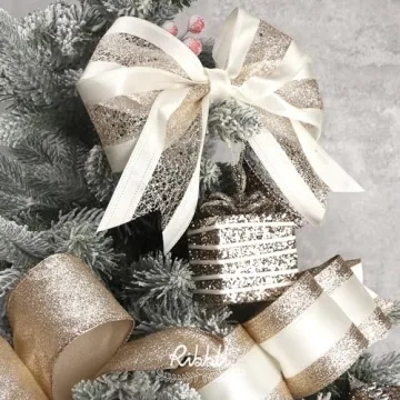 Ribbli Christmas Ribbon Glitter Wired for Crafts Gift Wrapping