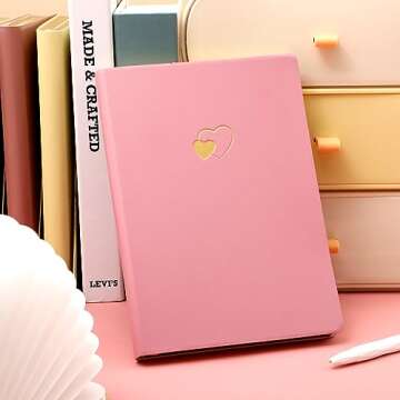 CAGIE Pink Journal for Women 256 Pages Cute Diary with Heart-Shaped Leather Journals for Writing A5 ...