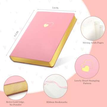 CAGIE Pink Journal for Women 256 Pages Cute Diary with Heart-Shaped Leather Journals for Writing A5 Soft Cover Journaling Notebooks for Work School (03 Pink, A5)