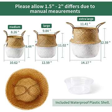 POTEY Seagrass Plant Basket - Handmade, Versatile Eco-Friendly Storage for Home