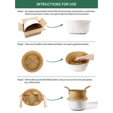 POTEY Seagrass Plant Basket - Eco-Friendly Multipurpose Storage