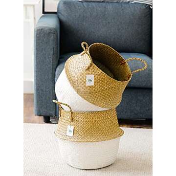 POTEY Seagrass Plant Basket - Eco-Friendly Multipurpose Storage