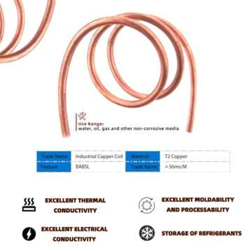 XIFOWE 99.9% Copper Tube 1/4" OD x 3/16" ID 5 Ft, Tube Wall: 1/32", Refrigeration Seamless Round T2 ...