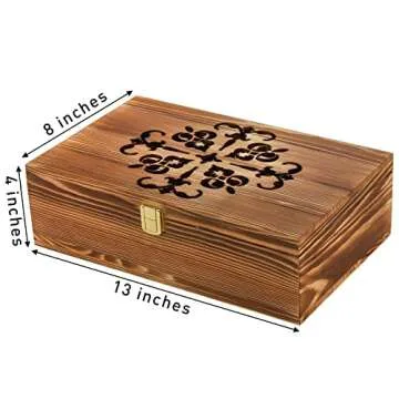 Coloch Wooden Tea Bag Storage Box with Carved Lid, 8-Compartment Tea Chest Organizer Spice Packets C...