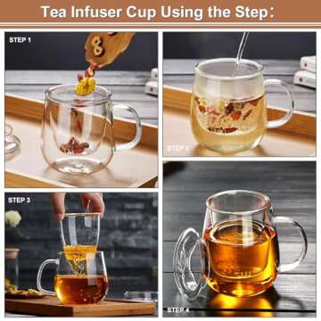 Dinana Large Tea Cup/Mug, Glass Tea Cup with Infuser and Lid, Borosilicate Glass Tea Mugs for Loose ...