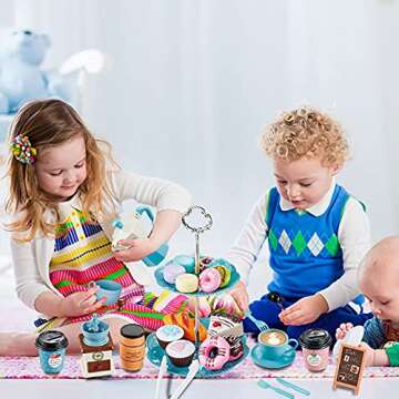 GIFTRRTOY Pretend Tea Party Set for Little Girls, 41 PCS Coffee Maker Set and Play Food Dessert Set for Kids Age 3 4 5 6 7 8 9, Kids Kitchen Pretend Play for Princess Girls Boys