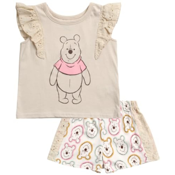 Disney Girls’ Minnie Mouse Shorts Set - 2 Piece Cotton T-Shirt and Knit Shorts for Summer Fun