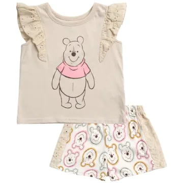 Disney Girls’ Minnie Mouse Shorts Set - 2 Piece Cotton T-Shirt and Knit Shorts for Summer Fun