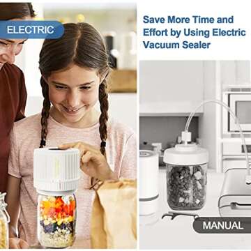 Electric Mason Jar Vacuum Sealer - Cordless Kit for Wide & Regular Mason Jars
