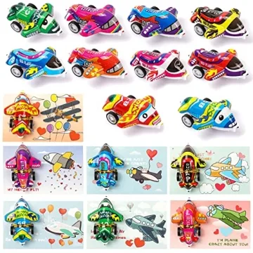 Valentines Day Cards for Kids - 28 Pack Planes Valentine's Greeting Cards with Pull Back Planes Toy ...