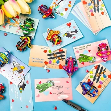 Cute Airplane Valentines Day Cards - 28 Pack Set