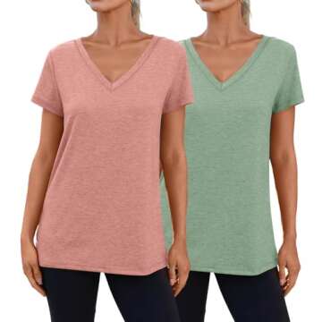 SUNBS Womens Short Sleeve Shirts Basic 2 Pack Tees V Neck Summer Spring Trendy Casual Tops Loose Fit...