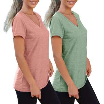 SUNBS Womens Short Sleeve Shirts Basic 2 Pack Tees V Neck Summer Spring Trendy Casual Tops Loose Fit Lightweight Clothes 2025 PinkGreen M