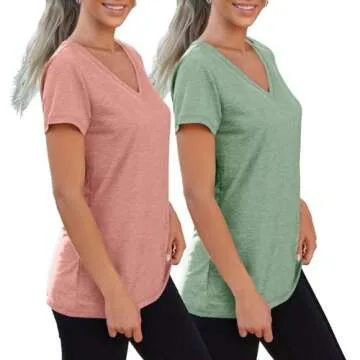 SUNBS Womens Short Sleeve Shirts Basic 2 Pack Tees V Neck Summer Spring Trendy Casual Tops Loose Fit Lightweight Clothes 2025 PinkGreen M