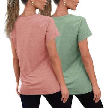 SUNBS Womens Short Sleeve Shirts Basic 2 Pack Tees V Neck Summer Spring Trendy Casual Tops Loose Fit Lightweight Clothes 2025 PinkGreen M